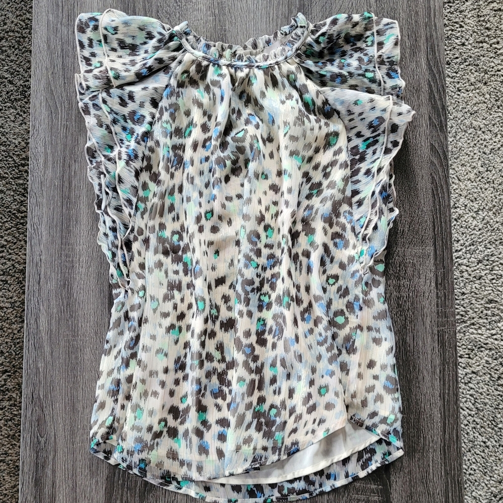 LOFT Shimmer Animal Print Ruffle Shell - Picture 4 of 6